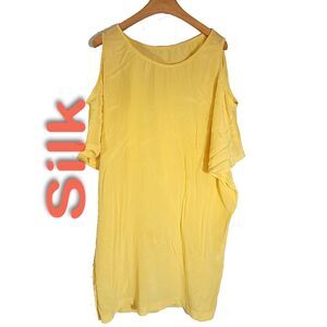 Women's 100% Silk Size L Short Sleeve Top T-Shirt Off-Shoulder Design SBK120